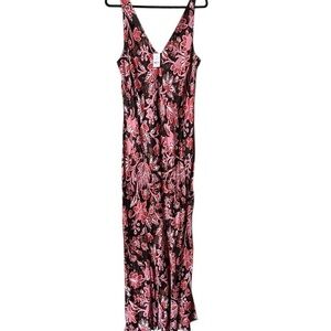 NWT LOFT Paisley Floral Maxi Double V-Neck Tank Dress, Brown Orange Pink, 14
